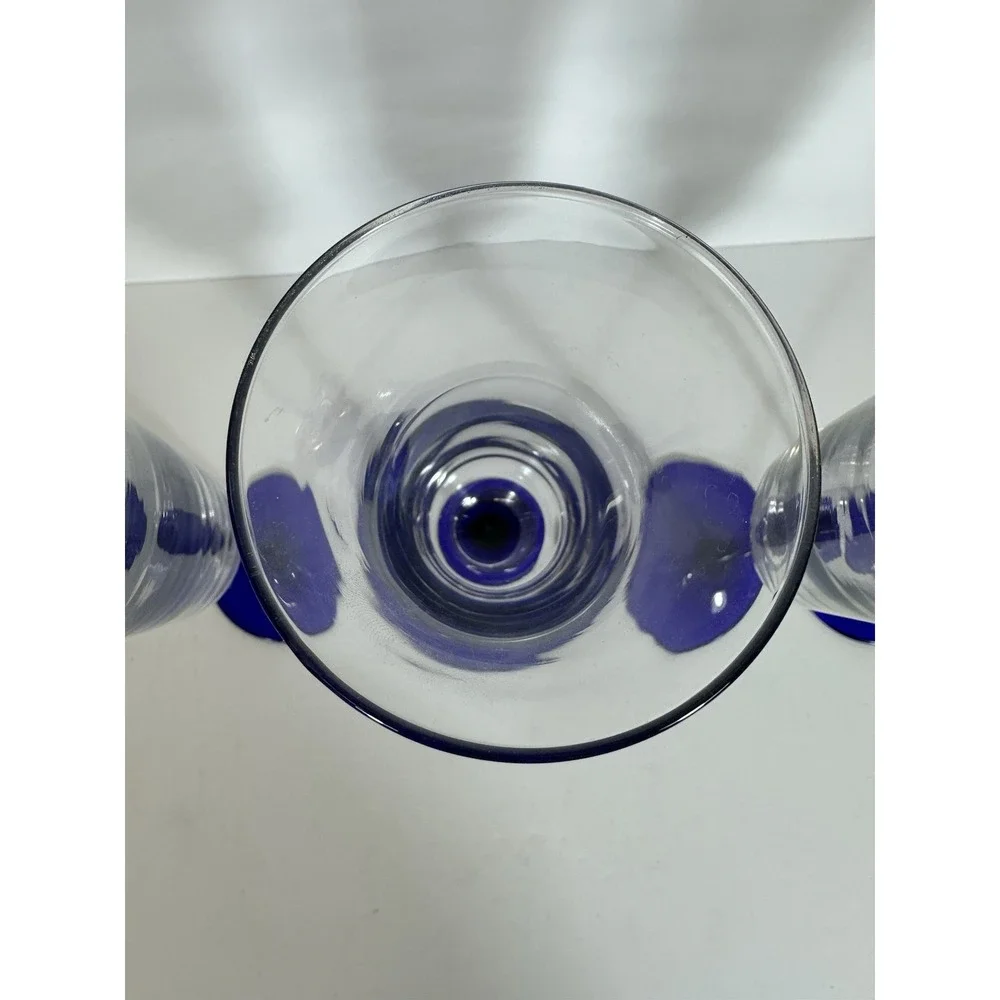 Cristal D'Arques Glasses Americana Blue Stem Champagne Flutes Flared Set Of 4